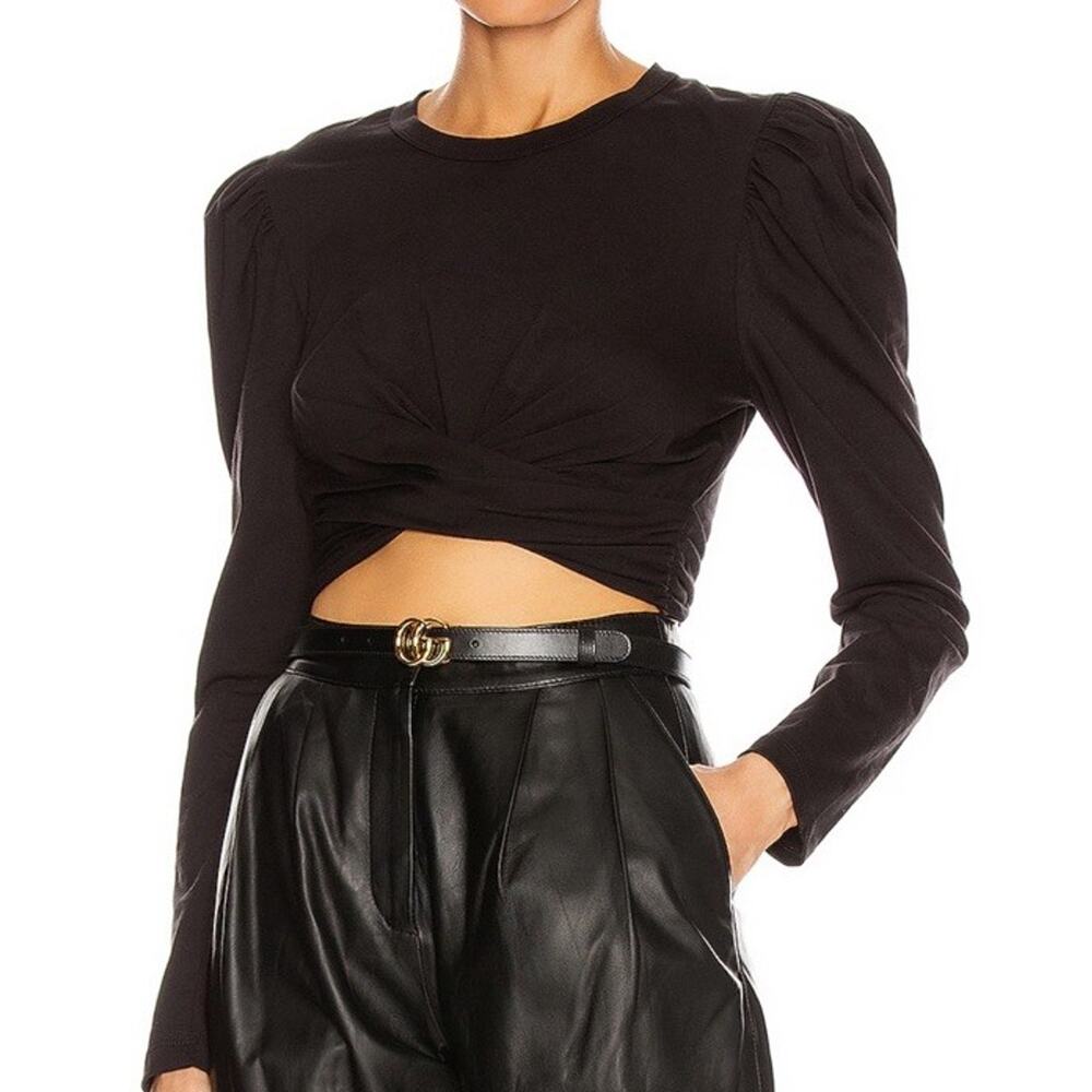 Revolve A.L.C Mandy Twist Front Tie Back Black Long Sleeve Tee Quiet Luxury Sz S